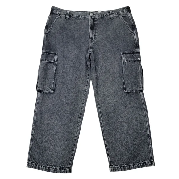 Madewell Low-Slung Straight Cargo Jeans Faded Black Baggy Slouchy Women’s W33P - Picture 3 of 17